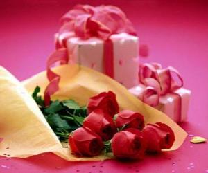 пазл Красная роза и подарок для Валентина